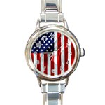 American Usa Flag Vertical Round Italian Charm Watch Front