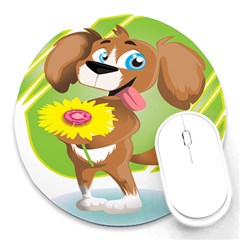 Dog Character Animal Flower Cute Round Mousepads by Sapixe