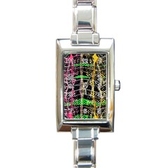 Pink Green Paint Battle And Black Lightning  Zigzag Rectangle Italian Charm Watch by flipstylezfashionsLLC