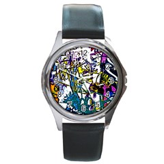 Graffiti Wall Cartoon Style Art Round Metal Watch by flipstylezfashionsLLC