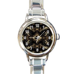 Golden Florals Pattern  Round Italian Charm Watch by flipstylezfashionsLLC