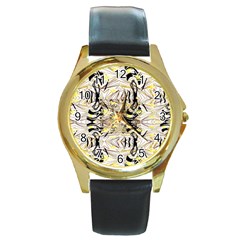 Retro Seamless Black And Gold Design Round Gold Metal Watch by flipstylezfashionsLLC