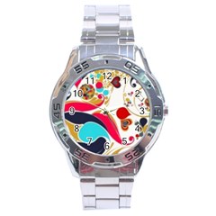 Retro Colorful Colors Splashes Stainless Steel Analogue Watch by flipstylezfashionsLLC