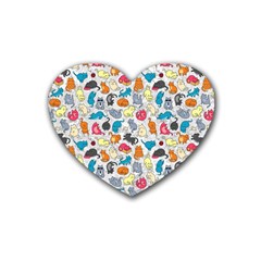 Funny Cute Colorful Cats Pattern Rubber Coaster (heart)  by EDDArt