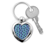 Footprints Cat Black On Batik Pattern Teal Violet Key Chains (Heart)  Front