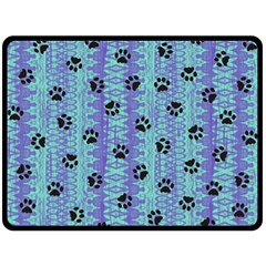 Footprints Cat Black On Batik Pattern Teal Violet Fleece Blanket (large)  by EDDArt