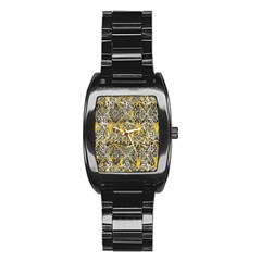 Gold And Black Geometric Designs Created By Flipstylez Designs Stainless Steel Barrel Watch by flipstylezfashionsLLC