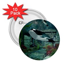 Wonderful Orca In Deep Underwater World 2 25  Buttons (10 Pack)  by FantasyWorld7