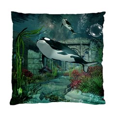 Wonderful Orca In Deep Underwater World Standard Cushion Case (two Sides) by FantasyWorld7