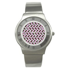 Zigzag Chevron Pattern Pink Brown Stainless Steel Watch by snowwhitegirl