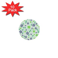 Green Vintage Flowers 1  Mini Buttons (10 Pack)  by snowwhitegirl