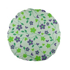 Green Vintage Flowers Standard 15  Premium Flano Round Cushions by snowwhitegirl