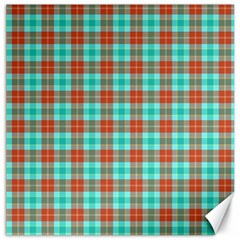 Aqua Orange Plaid Canvas 16  X 16   by snowwhitegirl