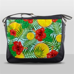 Orange Tropics Blue Messenger Bag by snowwhitegirl