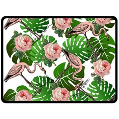 Flamingo Floral White Double Sided Fleece Blanket (large)  by snowwhitegirl