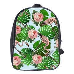 Flamingo Floral Blue School Bag (large) by snowwhitegirl