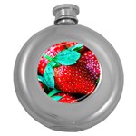 Red Strawberries Round Hip Flask (5 oz) Front