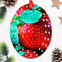 Red Strawberries Ornament (oval Filigree) by FunnyCow