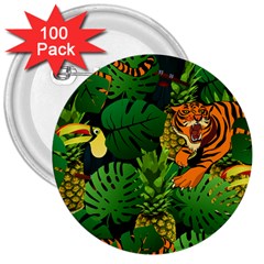 Tropical Pelican Tiger Jungle Black 3  Buttons (100 Pack)  by snowwhitegirl