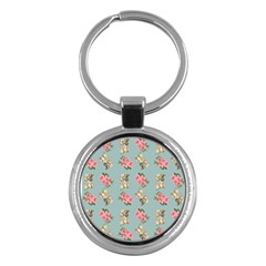 Retro Dog Floral Pattern Blue Key Chains (round)  by snowwhitegirl