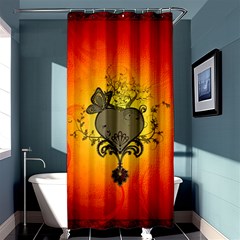 Wonderful Heart With Butterflies And Floral Elements Shower Curtain 36  X 72  (stall)  by FantasyWorld7