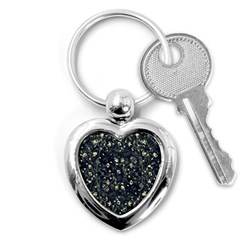 Dark Floral Collage Pattern Key Chains (heart)  by dflcprints