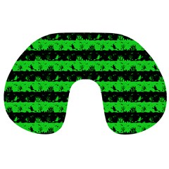 Monster Green And Black Halloween Nightmare Stripes  Travel Neck Pillows by PodArtist