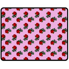 Red Roses Pink Double Sided Fleece Blanket (medium)  by snowwhitegirl