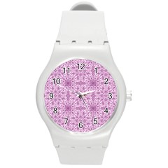 Ornamental Pink Round Plastic Sport Watch (m) by snowwhitegirl