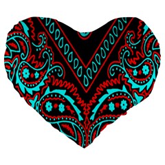 Blue And Red Bandana Large 19  Premium Flano Heart Shape Cushions by dressshop