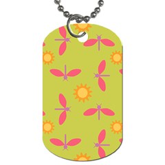 Dragonfly Sun Flower Seamlessly Dog Tag (one Side) by Nexatart