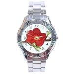 Deep Plumb Blossom Stainless Steel Analogue Watch Front