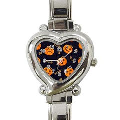 Funny Scary Black Orange Halloween Pumpkins Pattern Heart Italian Charm Watch by HalloweenParty