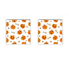 Funny Spooky Halloween Pumpkins Pattern White Orange Cufflinks (square) by HalloweenParty