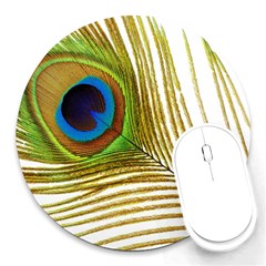 Peacock Feather Plumage Colorful Round Mousepads by Sapixe