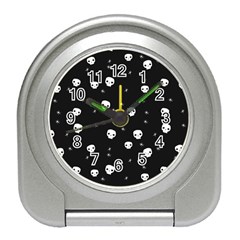 Pattern Skull Stars Halloween Gothic On Black Background Travel Alarm Clock by genx