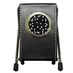 Pattern Skull Stars Halloween Gothic on black background Pen Holder Desk Clock Front