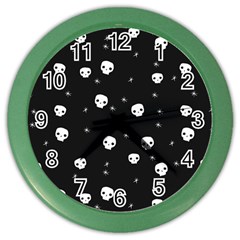 Pattern Skull Stars Halloween Gothic On Black Background Color Wall Clock by genx