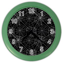 Pattern Spiderweb Halloween Gothic On Black Background Color Wall Clock by genx