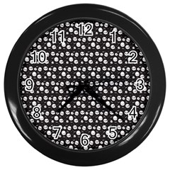 Pattern Skull Bones Halloween Gothic On Black Background Wall Clock (black) by genx