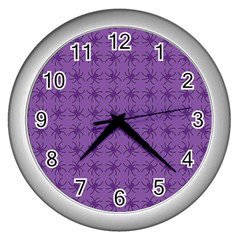 Pattern Spiders Purple And Black Halloween Gothic Modern Wall Clock (silver) by genx