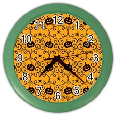 Pattern Pumpkin Spider Vintage Halloween Gothic Orange And Black Color Wall Clock by genx