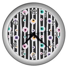 Pattern Eyeball Black And White Naive Stripes Gothic Halloween Wall Clock (silver) by genx