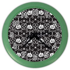 Pattern Pumpkin Spider Vintage Gothic Halloween Black And White Color Wall Clock by genx