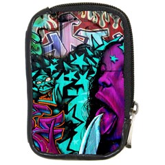 Graffiti Woman And Monsters Turquoise Cyan And Purple Bright Urban Art With Stars Compact Camera Leather Case by genx