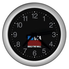 Build The Wall Usa Flag Maga Wall Clock (silver) by snek