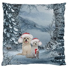 Christmas, Cute Dogs And Squirrel With Christmas Hat Large Cushion Case (two Sides) by FantasyWorld7