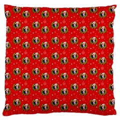 Trump Wrait Pattern Make Christmas Great Again Maga Funny Red Gift With Snowflakes And Trump Face Smiling Large Flano Cushion Case (one Side) by snek