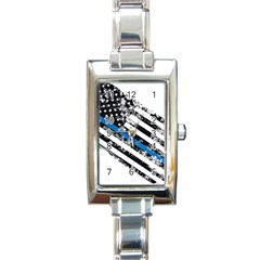 Usa Flag The Thin Blue Line I Back The Blue Usa Flag Grunge On White Background Rectangle Italian Charm Watch by snek