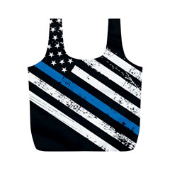 Usa Flag The Thin Blue Line I Back The Blue Usa Flag Grunge On Black Background Full Print Recycle Bag (m) by snek